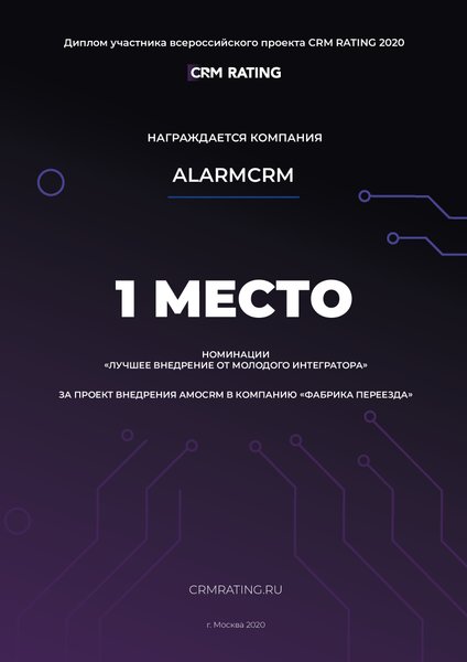CRM Rating 2020, 1 место: Лучшее внедрение amoCRM