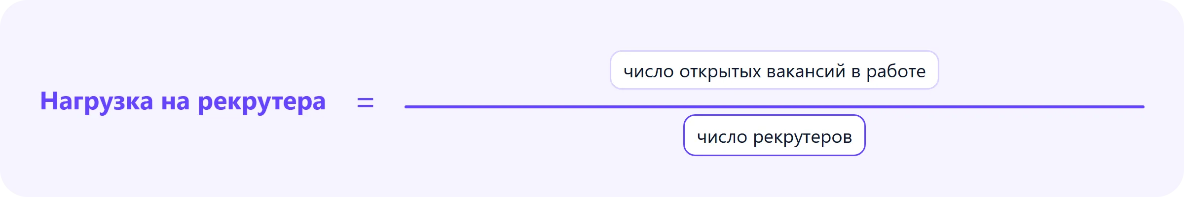 Формула: нагрузка на рекрутера = число открытых вакансий в работе / число рекрутеров