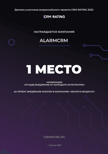 CRM Rating 2022, 1 место: Лучшее внедрение от молодого интегратора
