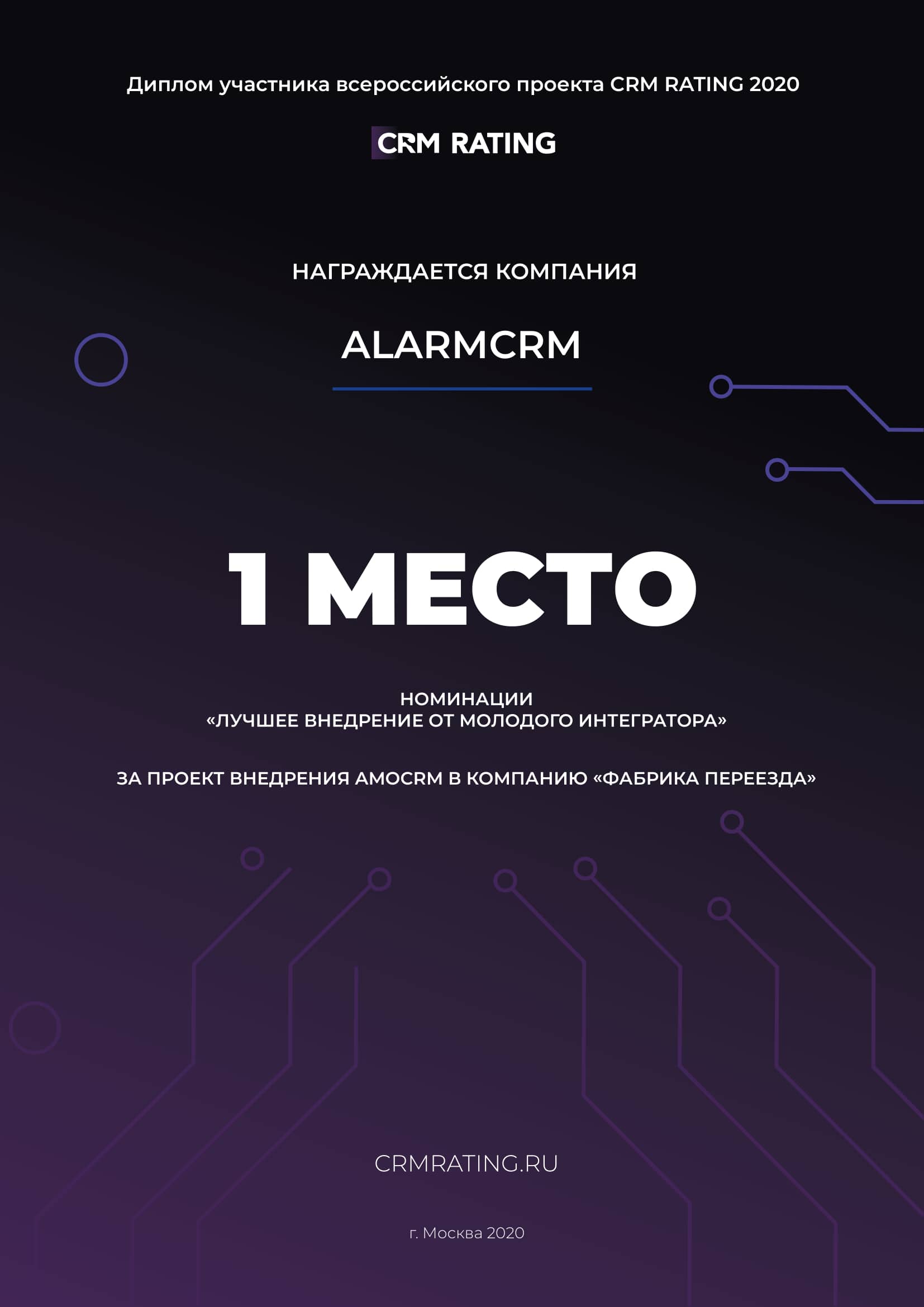 Выиграли премию от CRM Rating